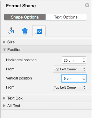 Horizontal and vertical position values of the Text Box changed
