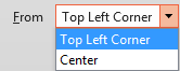 Options within the From drop-down list to decide the anchor point for the text box