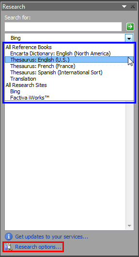 Research Task Pane - Indezine Research Task Pane
