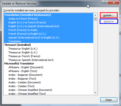 Update or Remove Services dialog box - Indezine Update or Remove Services dialog box