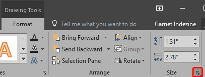 Dialog launcher within the Size group