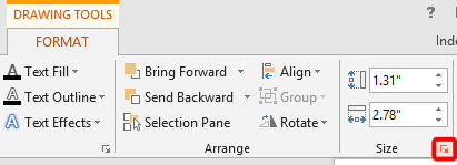 Dialog launcher within the Size group