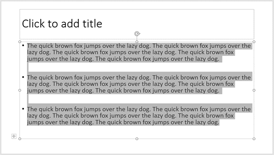 Entire text selected within the text container