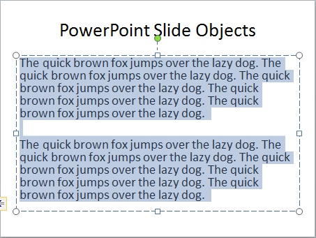 Entire text selected within the text container
