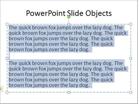 Entire text selected within the text container Entire text selected within the text container