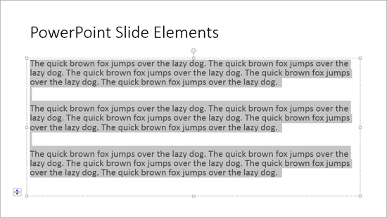 Entire text selected within the text container Entire text selected within the text container
