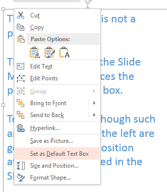 Set as Default Text Box option