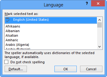 Language dialog box