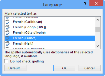 Check mark denotes the installed language Check mark denotes the installed language