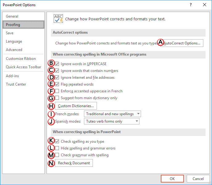 Proofing options within the PowerPoint Options dialog box - Indezine Proofing options within the PowerPoint Options dialog box