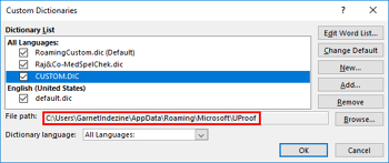 Sharing Custom Dictionaries in PowerPoint 2016 for Windows