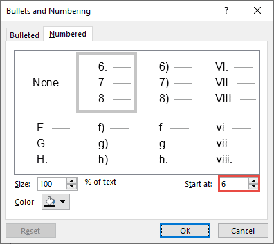 Start at number changed to 6 - Indezine Start at number changed to 6