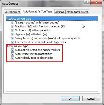 AutoFormat As You Type tab selected within AutoCorrect dialog box