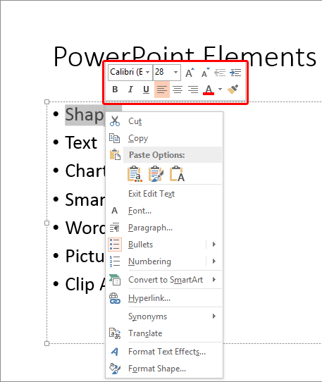 mini toolbar word 2013