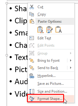 Format Shape option selected