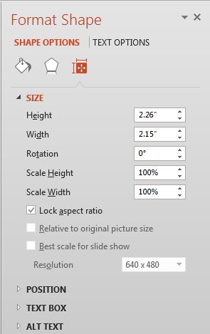 Lock Aspect Ratio check-box selected within the Format Shape Task Pane