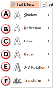Text Effects drop-down gallery - Indezine Text Effects drop-down gallery