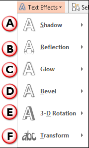 Text Effects drop-down gallery
