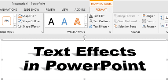 Text applied with 3-D Rotation and Shadow effects