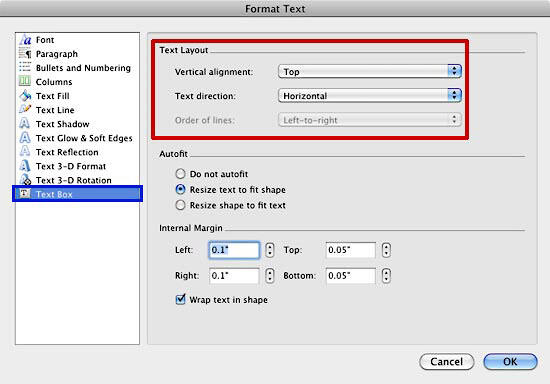 Text Box option selected within Format Text dialog box - Indezine Text Box option selected within Format Text dialog box