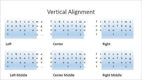 Examples of vertical alignment of the stacked text