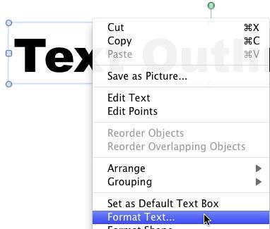 Format Text option selected for Text Outline