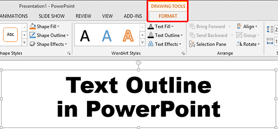 Drawing Tools Format tab of the Ribbon