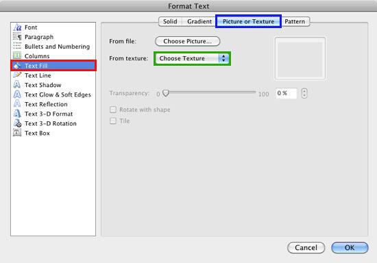 Format Text dialog box