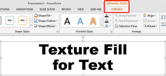 Drawing Tools Format tab of the Ribbon