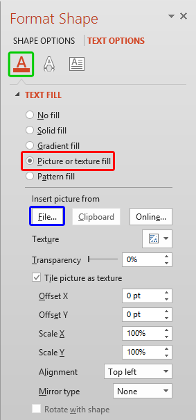 Picture or texture fill radio button
