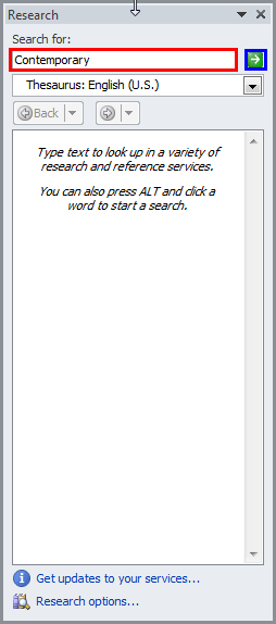 Research Task Pane - Indezine Research Task Pane