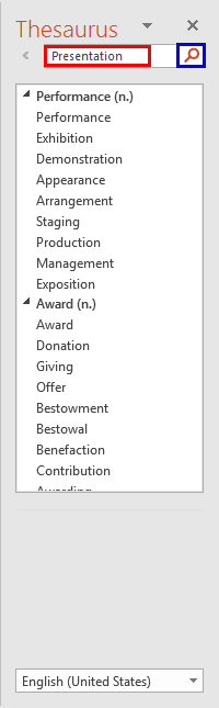 Thesaurus Task Pane - Indezine Thesaurus Task Pane
