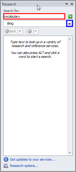 Research Task Pane - Indezine Research Task Pane