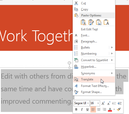 Translation In PowerPoint 2013 For Windows