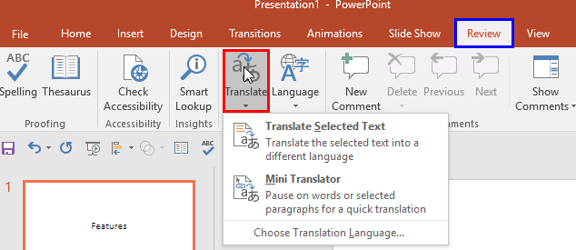 translate a powerpoint for mac presentation from english to french