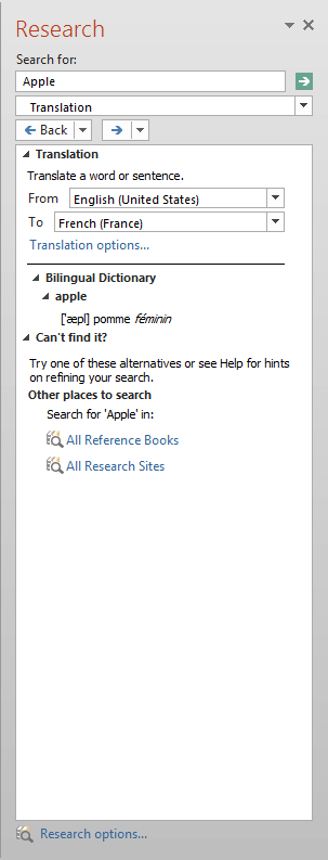 Translation in the Research Task Pane - Indezine Translation in the Research Task Pane