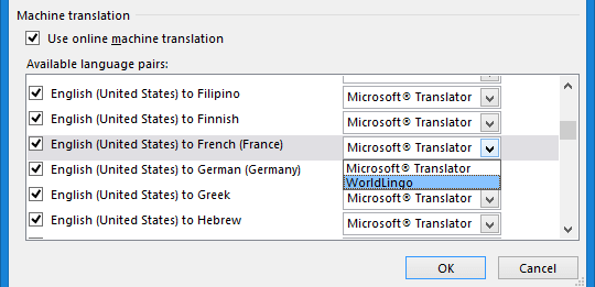 Changed the service to WorldLingo for French (France)