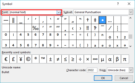 Symbol dialog box