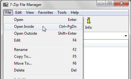 Open Inside option within the File menu