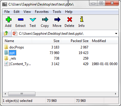 PPTX file opened within the 7-Zip File Manager