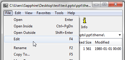 Edit option within the File menu