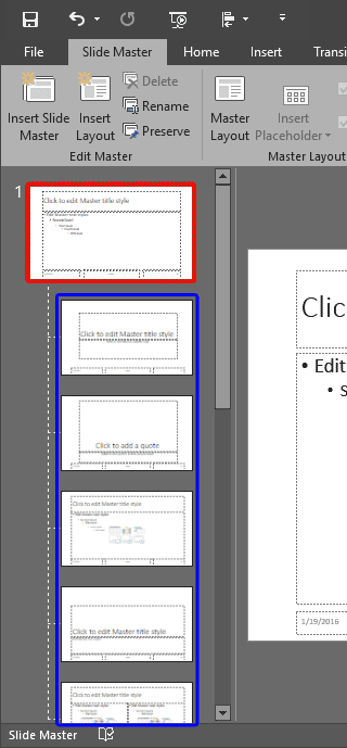 Slide Master and Slide Layouts within PowerPoint