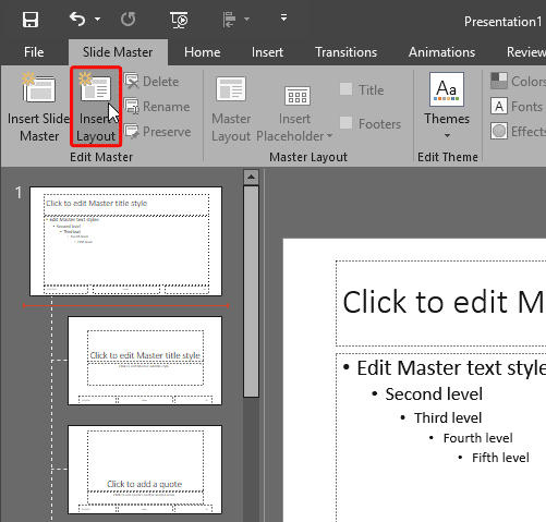 New Slide Layout insertion point