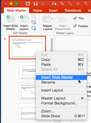 Insert Slide Master option within the right-click contextual menu