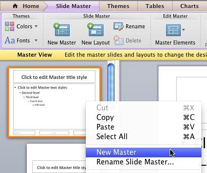 New Master option within the context menu