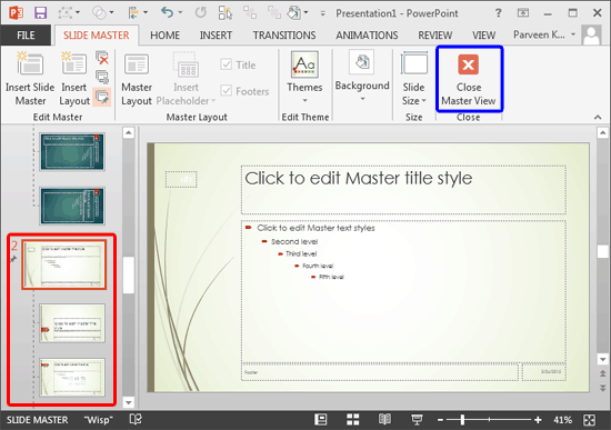 where is slide master in powerpoint online
