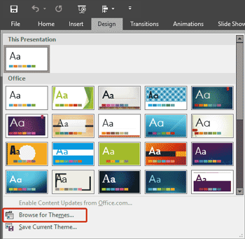 Applying Themes in PowerPoint, Word, and Excel 2016 for Windows