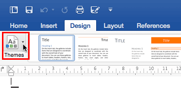 Themes button within Word 2016 for Mac