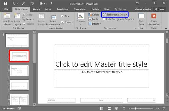  Background Styles button within Slide Master view