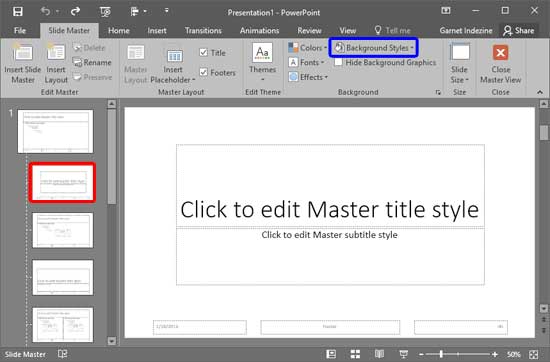 Background Styles button within Slide Master view Background Styles button within Slide Master view